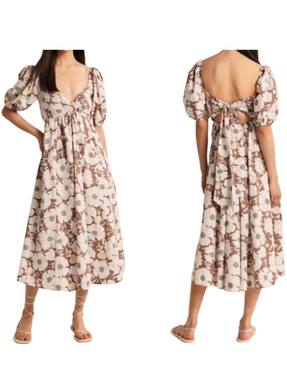 Abercrombie & Fitch O-Ring Puff Sleeve Midi Dress NWT